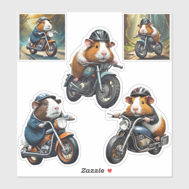 Guinea Pig Biker Friends Multiple  Sticker Sheet (Feuille)