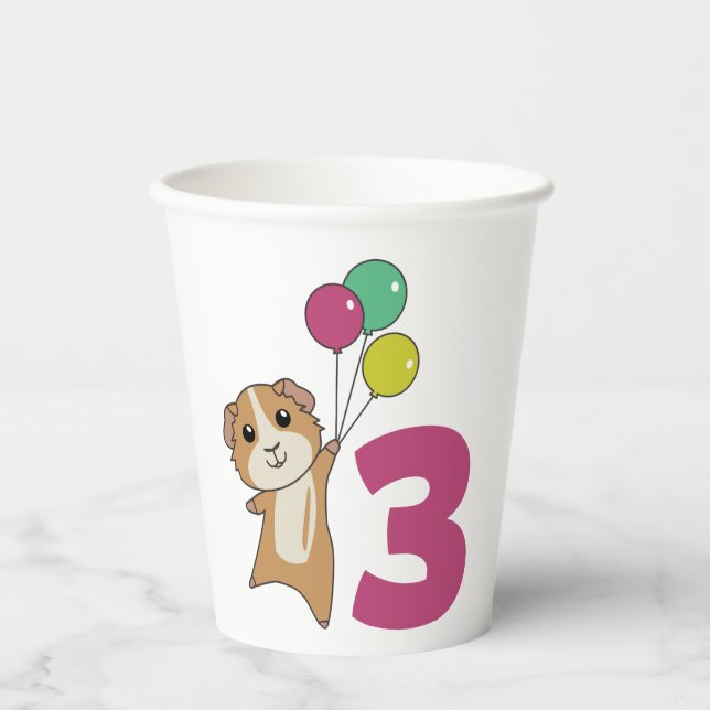 Guinea Pig Dritter Geburtstag Balloons Pappbecher (Vorderseite)