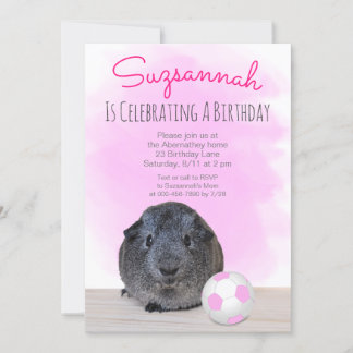 Guinea Pig Girly iPink Fußball Ball Custom Geburts Einladung