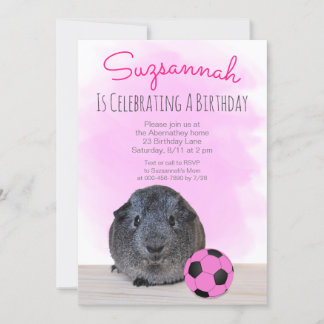 Guinea Pig Girly Pink Fußball Ball Custom Geburtst Einladung