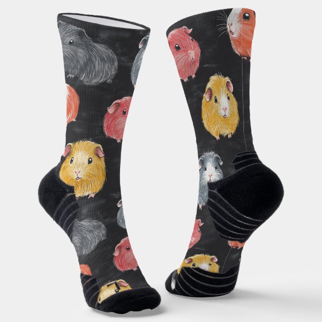 Guinea Pig Hamster Chalk Zeichne Muster Schwarz Socken (Gewinkelt)