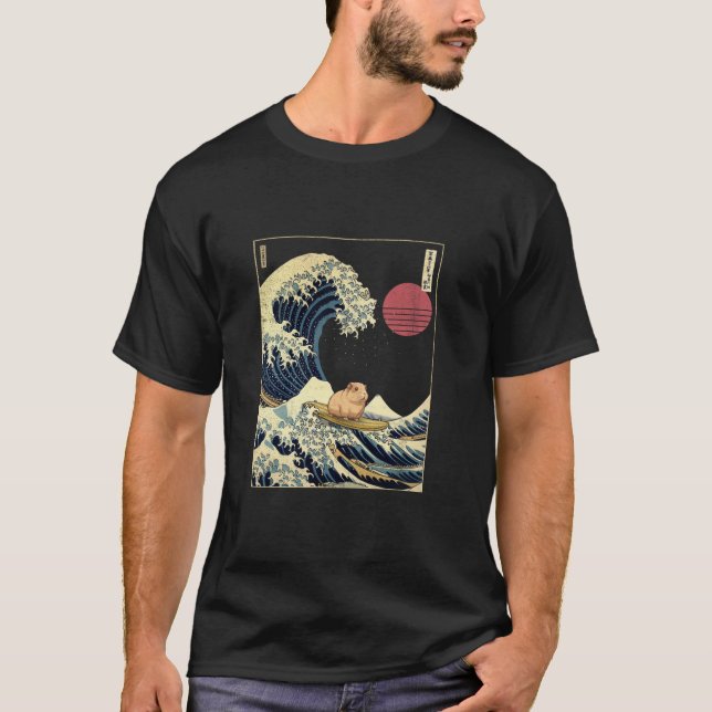 Guinea Pig Kanagawa Wave Funny Surf Animal T-Shirt (Vorderseite)