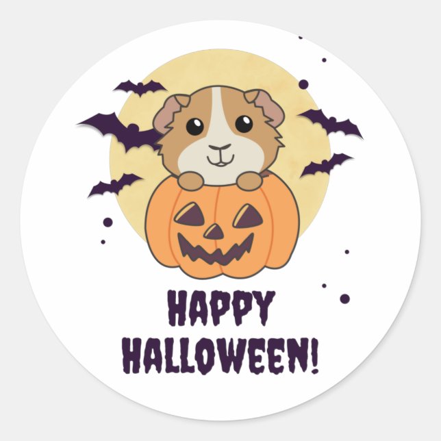 Guinea Pig Pumpkin Sweet Animals Happy Halloween C Runder Aufkleber (Vorderseite)