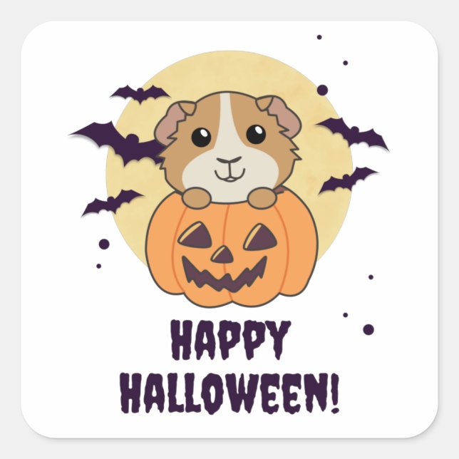 Guinea Pig Pumpkin Sweet Animals Happy Halloween Quadratischer Aufkleber (Vorderseite)