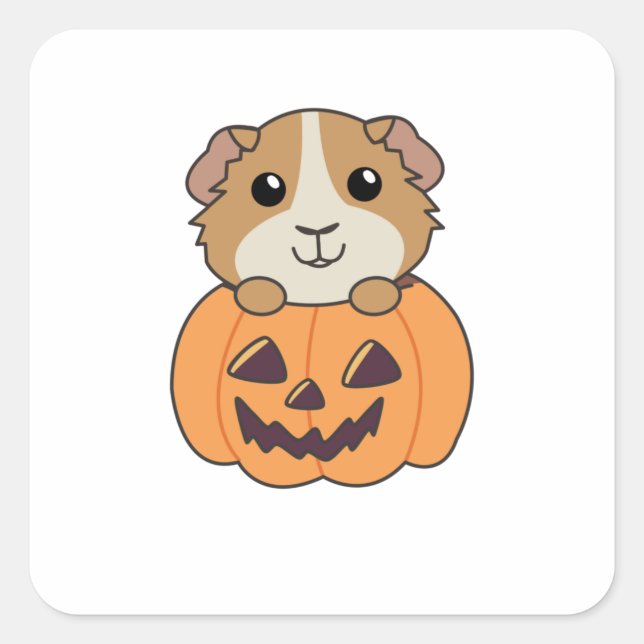 Guinea Pig Pumpkin Sweet Animals Happy Halloween Quadratischer Aufkleber (Vorderseite)