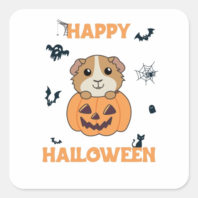 Guinea Pig Pumpkin Sweet Animals Happy Halloween Quadratischer Aufkleber (Vorderseite)