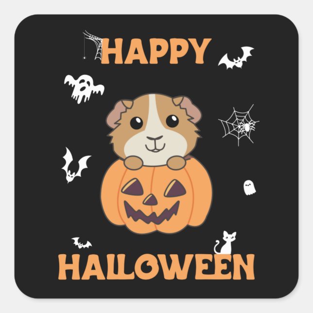 Guinea Pig Pumpkin Sweet Animals Happy Halloween S Quadratischer Aufkleber (Vorderseite)