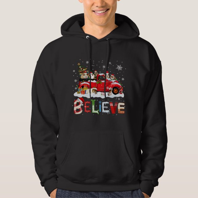 Guinea Pig Riding Red Truck Weihnachtsbaum glauben Hoodie (Vorderseite)