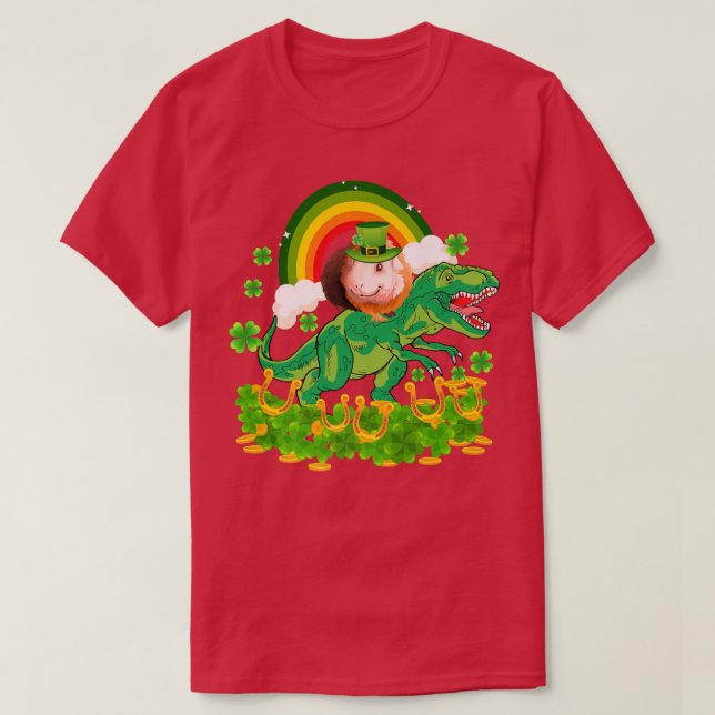 Guinea Pig Wearing Irish Hat Riding Dinosaur T Re  T-Shirt (Design vorne)