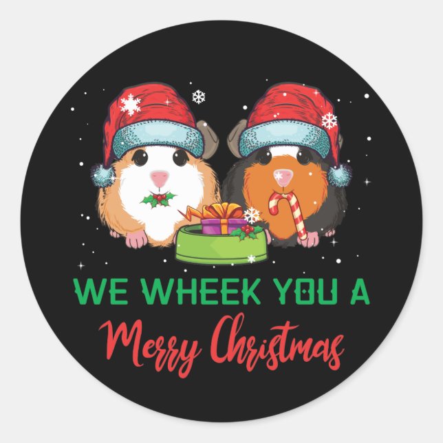 Guinea Pig Wheek ein frohes Weihnachtsfest Runder Aufkleber (Vorderseite)
