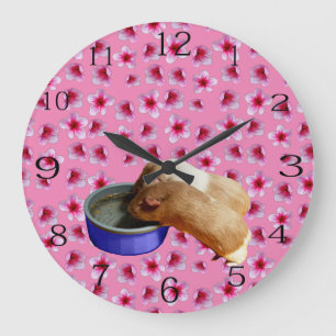 Guinea Pigs On Pink Blossoms, Große Wanduhr