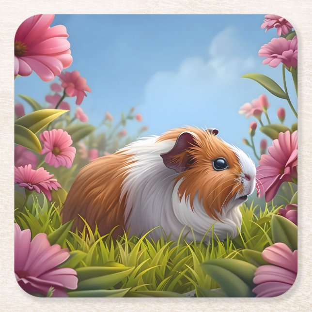 Guinea Pig's Pink Blume Paradies Rechteckiger Pappuntersetzer (Vorderseite)