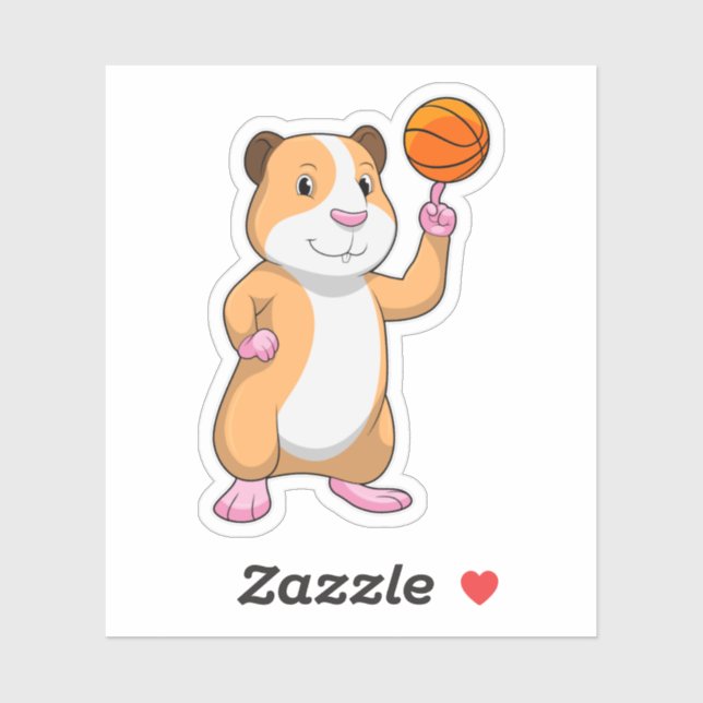 Guinea Schwein als Basketballspieler mit Basketbal Aufkleber (Blatt)