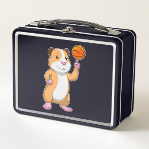 Guinea Schwein als Basketballspieler mit Basketbal Metall Brotdose