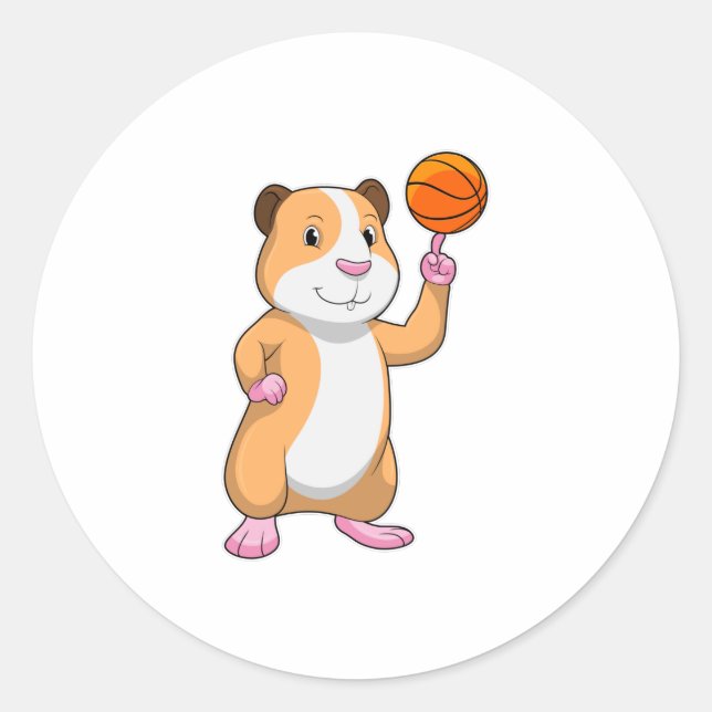Guinea Schwein als Basketballspieler mit Basketbal Runder Aufkleber (Vorderseite)