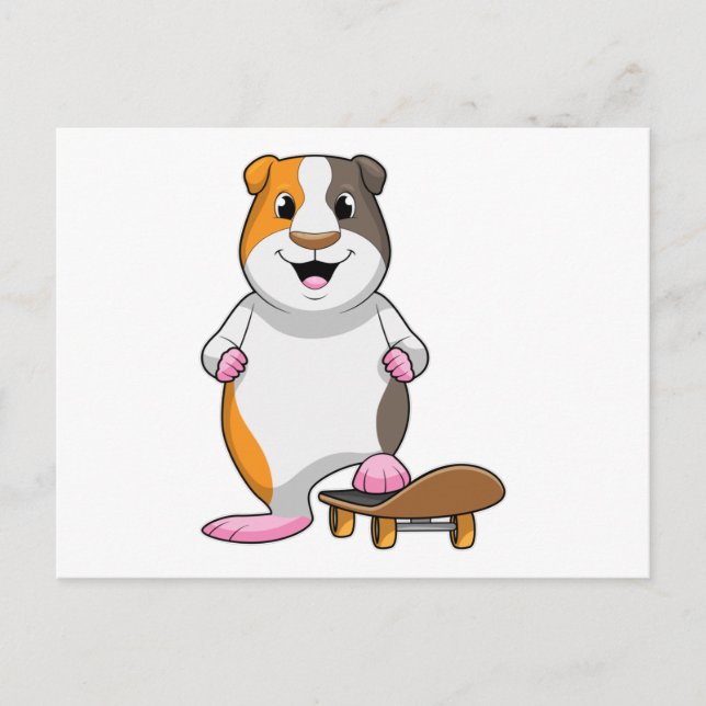 Guinea Schwein als Skater mit Skateboard Postkarte (Vorderseite)