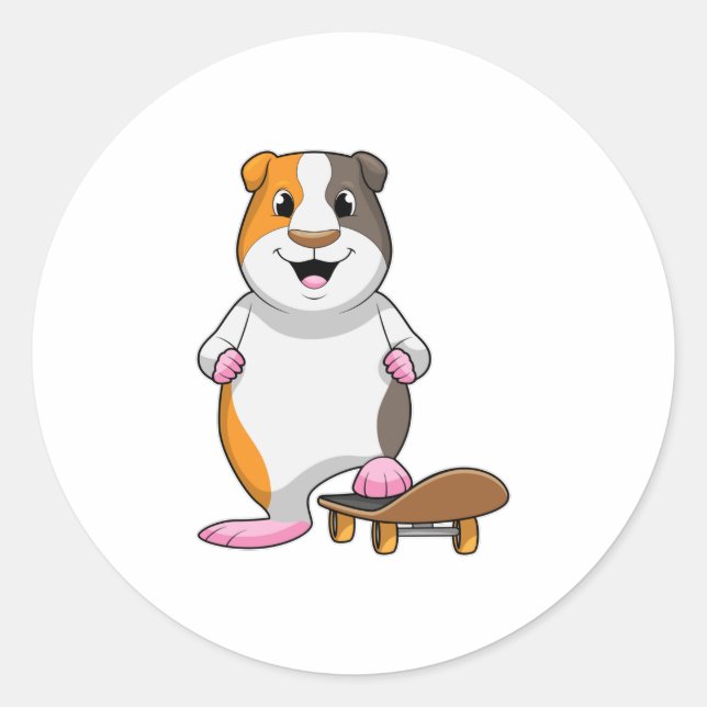 Guinea Schwein als Skater mit Skateboard Runder Aufkleber (Vorderseite)