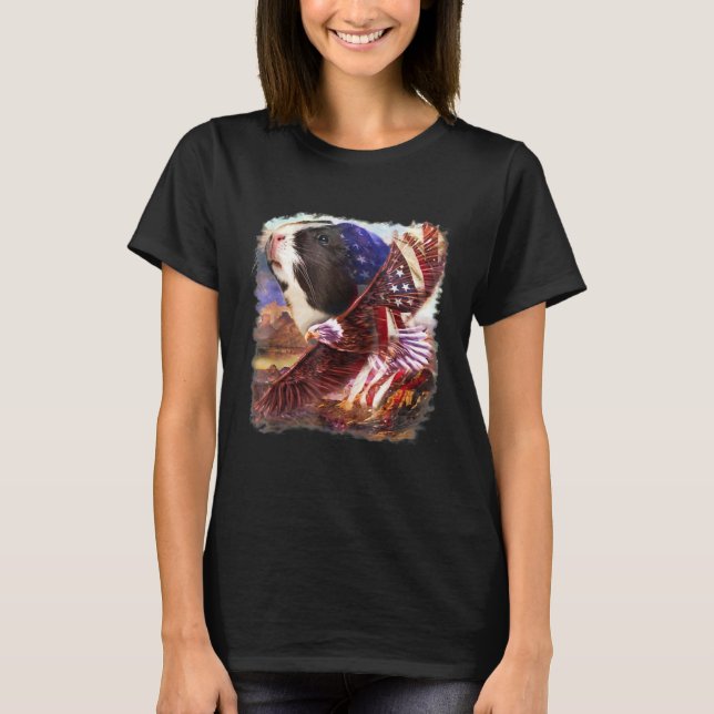Guinea Schwein American Flag 4. Juli Unabhängigkei T-Shirt (Vorderseite)
