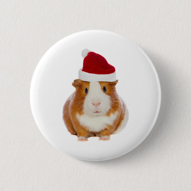 Guinea Schwein im Hut des Weihnachtsmannes Button (Vorderseite)