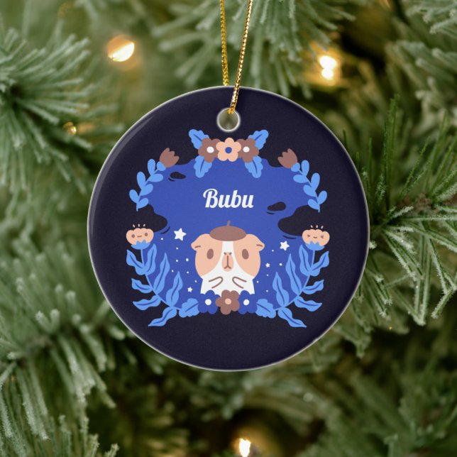 Guinea Schwein und Blumen individuelle Name Keramik Ornament (Baum)