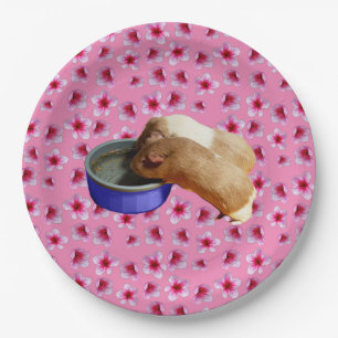 Guinea Schweine auf rosa Blüten, Pappteller