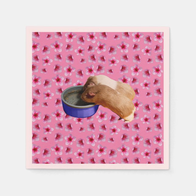 Guinea Schweine auf rosa Blüten, Serviette (Vorderseite)