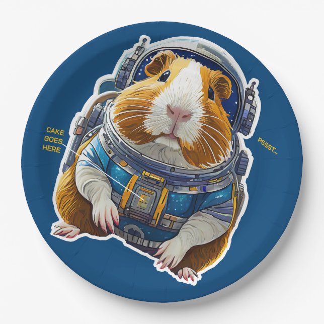 Guinea Schweine im Weltraum! Retro Astronaut Explo Pappteller (Vorderseite)
