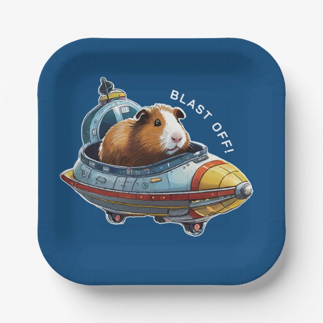 Guinea Schweine im Weltraum! Retro Astronaut Explo Pappteller (Vorderseite)