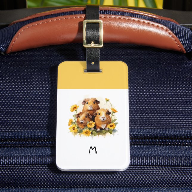 Guinea Schweine Niedliche Haustiere Mit Monogramm Gepäckanhänger (Vorderseite Insitu 2)