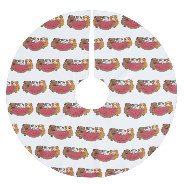 Guinea Schweine und Wassermelone Illustration Polyester Weihnachtsbaumdecke (Vorderseite)