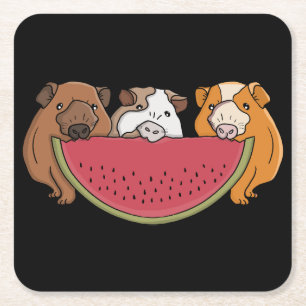 Guinea Schweine und Wassermelone Illustration Rechteckiger Pappuntersetzer