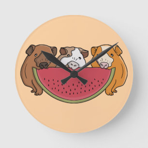 Guinea Schweine und Wassermelone Illustration Runde Wanduhr