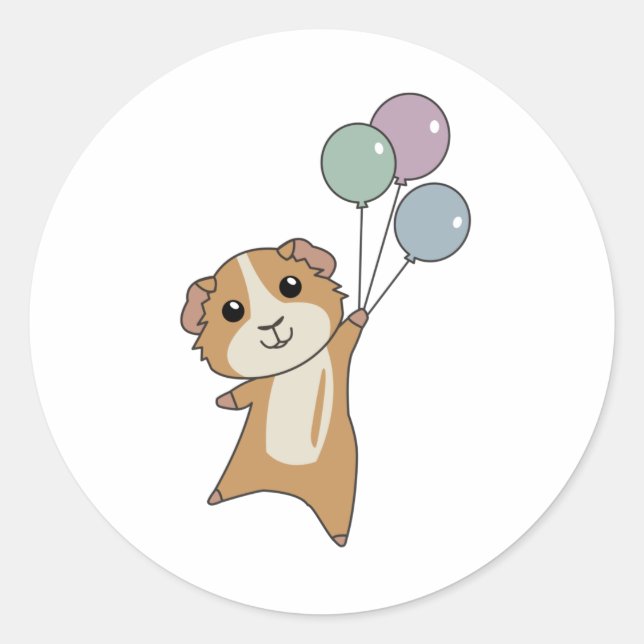 Guinea Schweinefieber mit Balloons Niedliche Tiere Runder Aufkleber (Vorderseite)