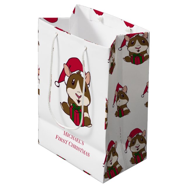 Guinea Schweinefleisch Erste Weihnachtsfeier Niedl Mittlere Geschenktüte (Vorderseite Schrägansicht)