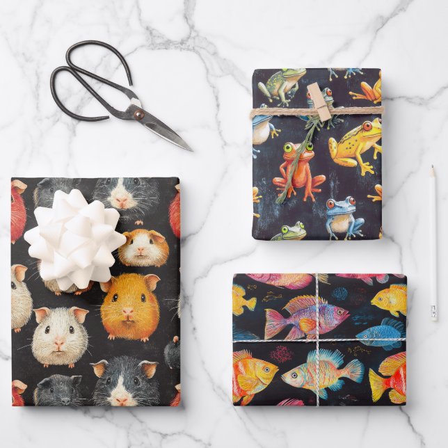 Guinea Schweinefleisch, Frosch und Fischkreide Zei Geschenkpapier Set (Vorderseite)