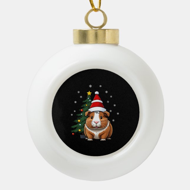 Guinea Schweinefleisch zu Weihnachten Keramik Kugel-Ornament (Vorderseite)