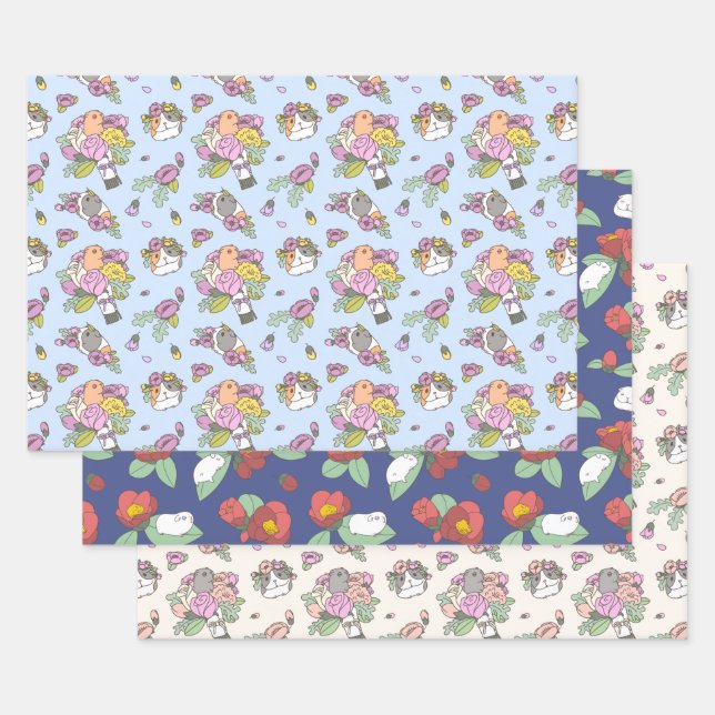 Guinea von Schweinen und Blume Geschenkpapier Set (Set)