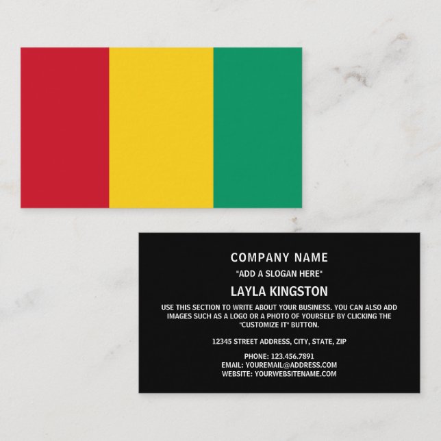 guineische Flagge, Flagge der Guinea Visitenkarte (Vorne/Hinten)