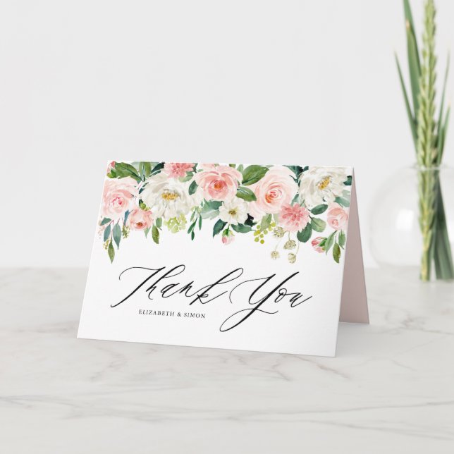 Guirlande florale rose pêche aquarelle Merci (Devant)