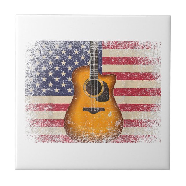 Guitar 4. Juli Gift American Flag USA - Countr Fliese (Vorderseite)