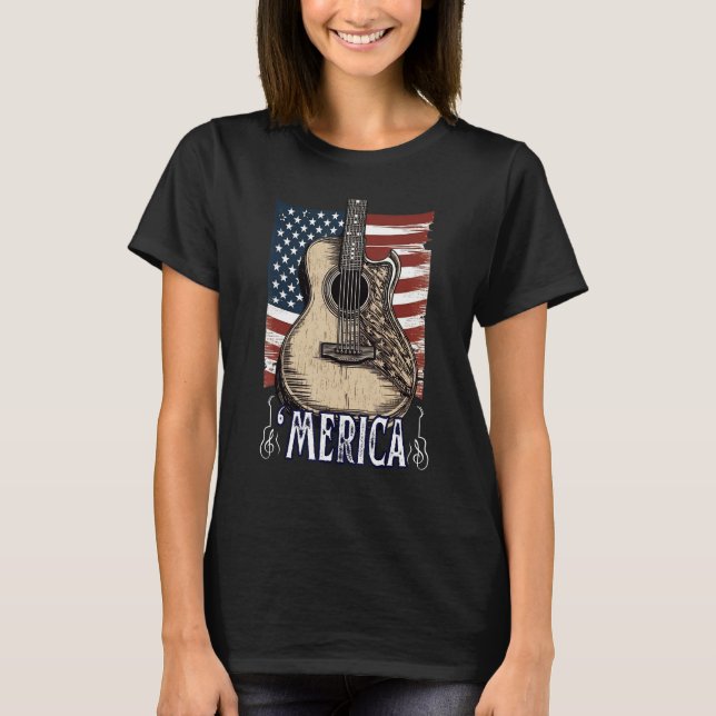 Guitar 4. Juli Merica American Flag USA Count T-Shirt (Vorderseite)