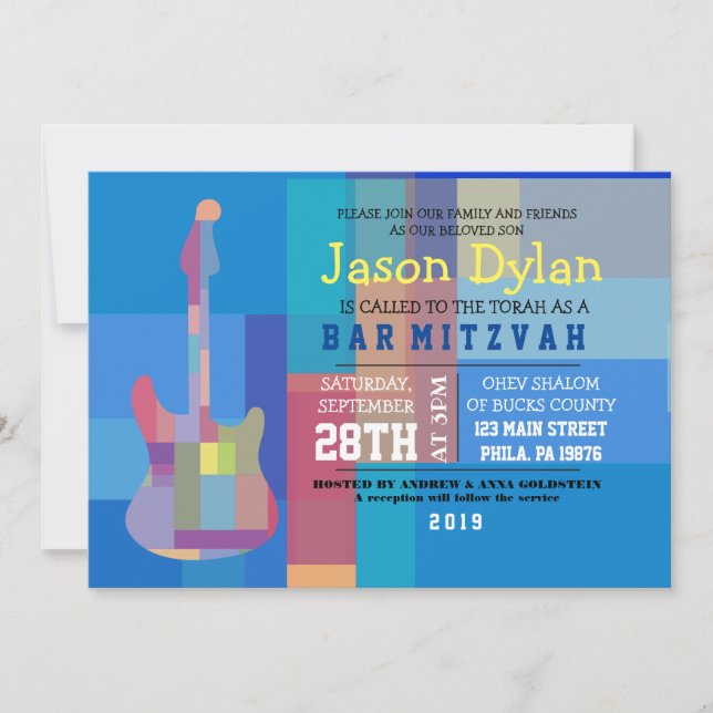 GUITAR BLUES Musical Bar Bat mitzvah Invitation (Devant)