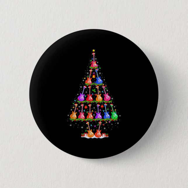 Guitar Christmas Tree Lights Funny Xmas Pajamas Gu Button (Vorderseite)