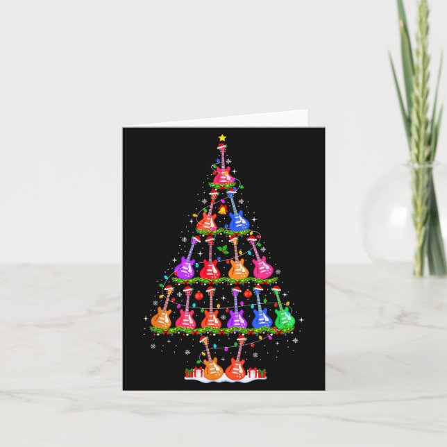 Guitar Christmas Tree Lights Funny Xmas Pajamas Gu Karte (Vorderseite)