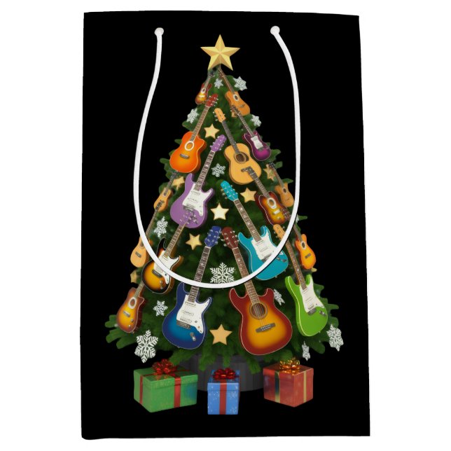 Guitar Christmas Tree Theater Musical Lover Merry  Mittlere Geschenktüte (Vorderseite)