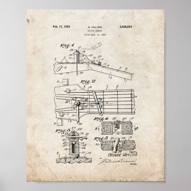 Guitar Damper Patent - Old Look Poster (Vorne)