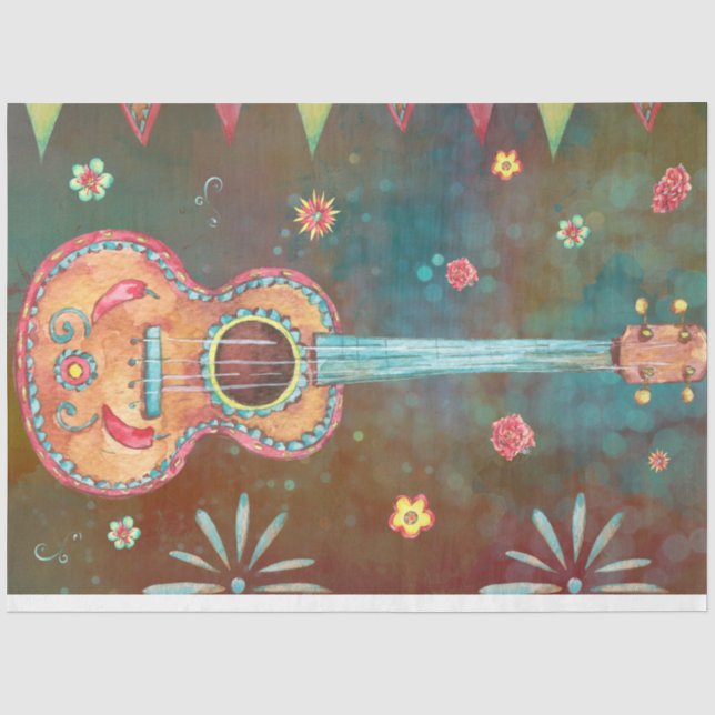 Guitar Decoupage Dia De Los Muertos Seidenpapier (Vorderseite)