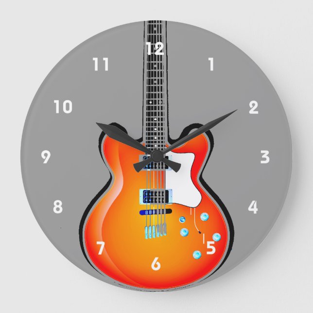 Guitar Design Wall Clock Große Wanduhr (Vorderseite)