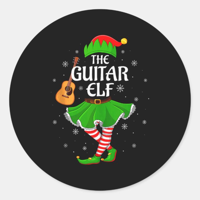 Guitar Elf Christmas Family Girls Women Elf Squad  Runder Aufkleber (Vorderseite)