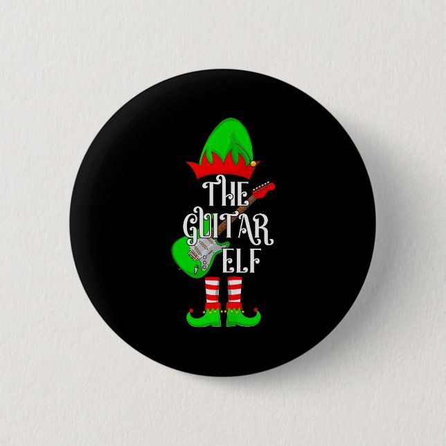 Guitar Elf Christmas Pajamas Matching Family Elf S Button (Vorderseite)